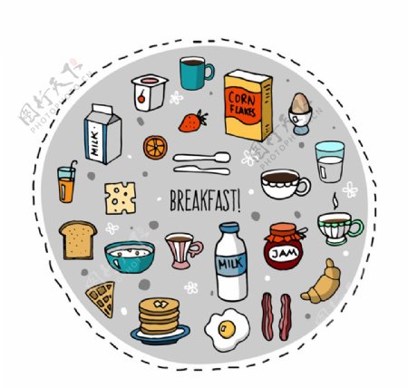 早餐食物插画矢量图