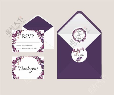 紫色婚礼邀请函图片