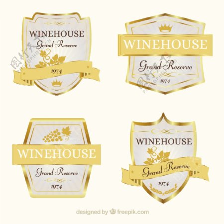 各种金色葡萄酒标签
