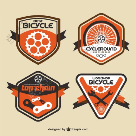 老式自行车徽章在平面设计和橙色颜色
