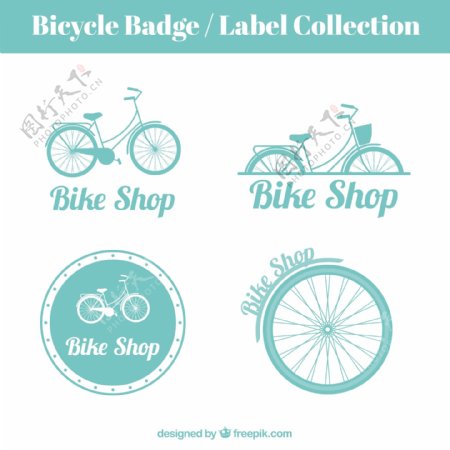 手工绘制的老式自行车徽章和标签