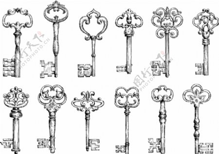 12款古典钥匙设计矢量素材