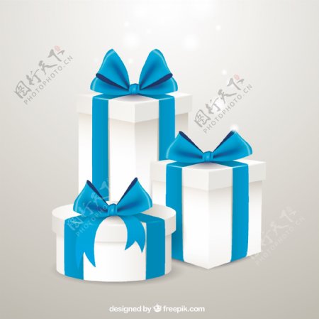 蓝丝带的礼品盒