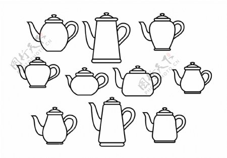 手绘线性茶壶