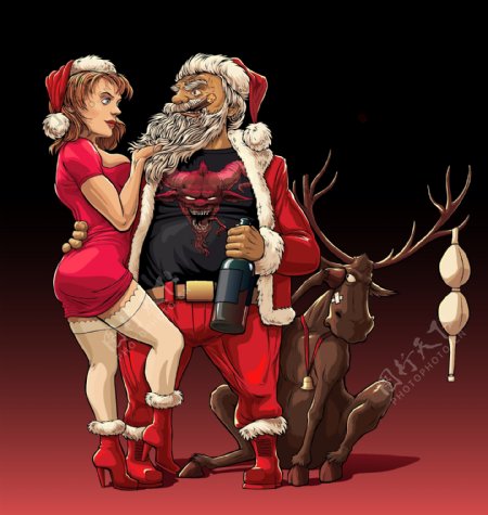 性感美女与圣诞老人