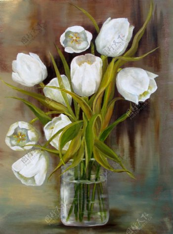 白色花朵油画画芯
