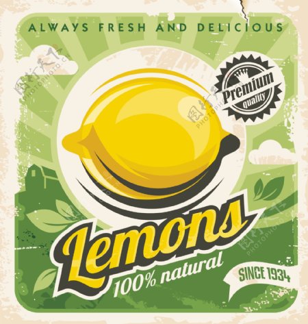 复古柠檬促销海报矢量素材下载