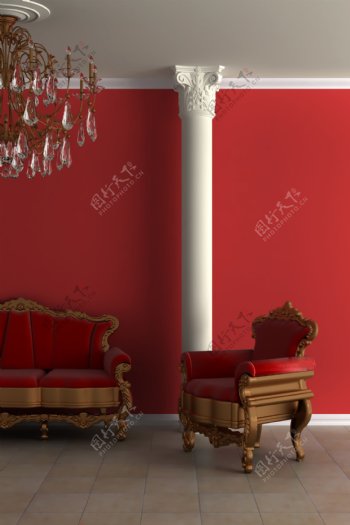 红色系欧式沙发客厅设计图片