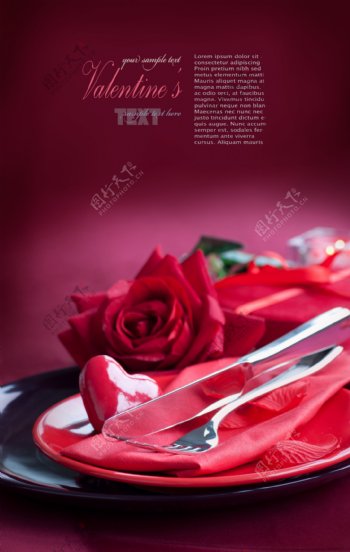 玫瑰花与刀叉图片