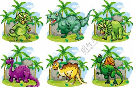 椰树与卡通恐龙