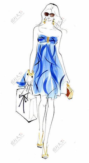 蓝色抹胸连衣裙设计图