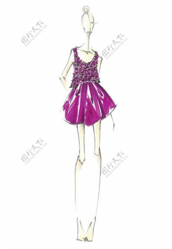 紫色无袖连衣裙设计图
