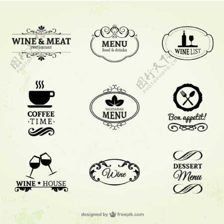 葡萄酒餐厅和咖啡标签