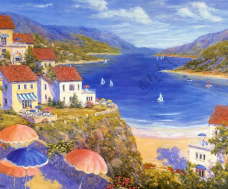 油画地中海风景