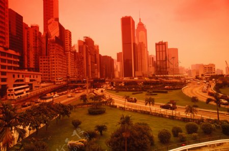 黄昏时的香港城市风光图片