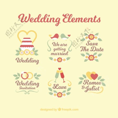 各种婚礼装饰品标签图标