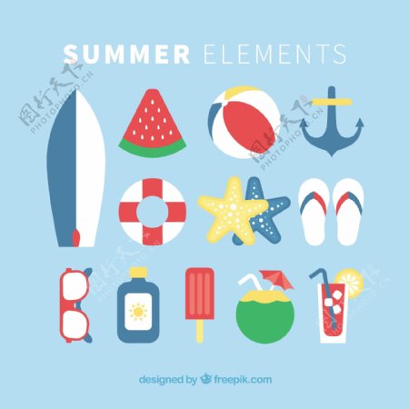 冲浪板夏季海滩元素平面设计图标