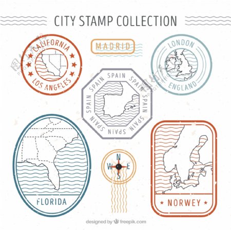 复古风格地图邮票标签图标