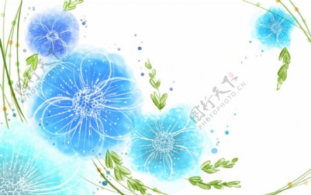 唯美手绘蓝色矢量花朵