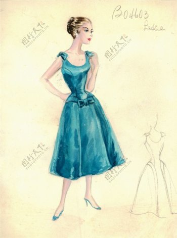 蓝色无袖连衣裙设计图
