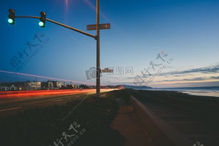 灯晚上长时间曝光高速公路绿色浅semafore