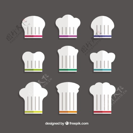 各种白色扁平风格厨师帽图标