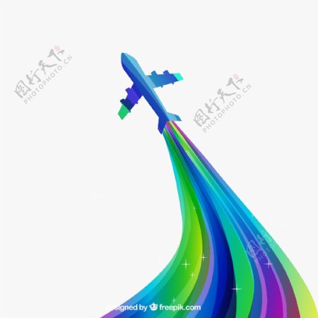 创意飞机和彩色轨迹