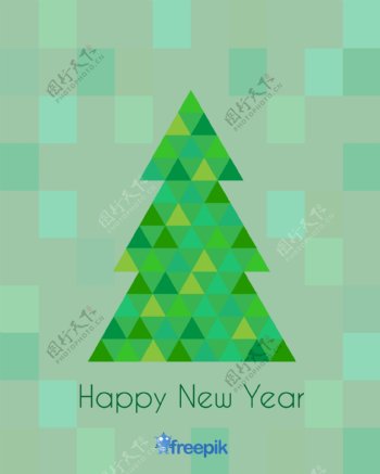 新年快乐祝福的圣诞树做三角像素卡