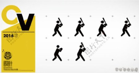 扁平化剪影小人棒球比赛公共标识标志图标设计