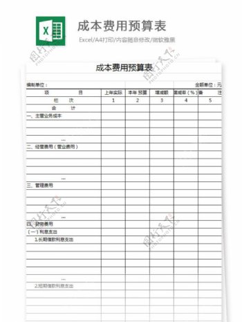 成本费用预算表Excel图表