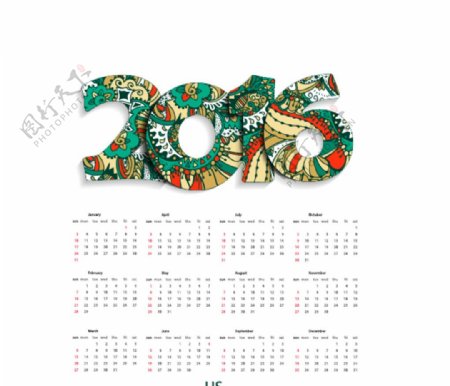 2016年简洁日历