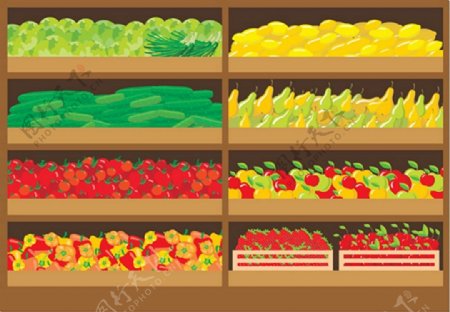超市新鲜水果蔬菜矢量图