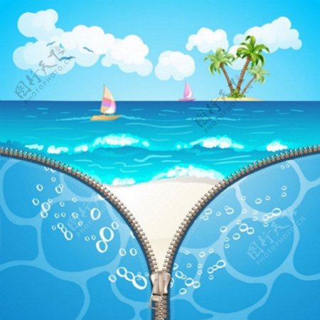 夏日暑假海洋创意拉链背景图