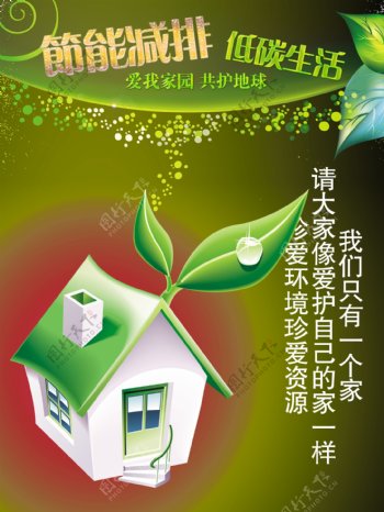 绿色环保文化展板与房子绿叶