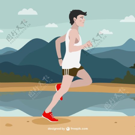 男子跑步野外风景