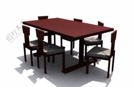 方形餐桌椅3D模型