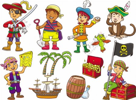 11款海盗装扮儿童和装饰物矢量图