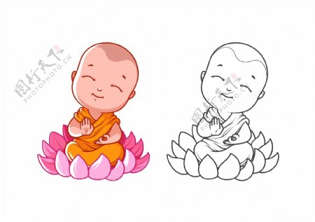 卡通佛教儿童人物矢量素材
