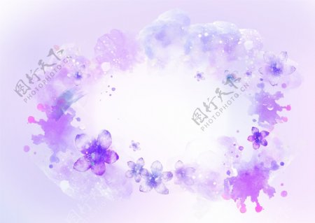 紫色花朵水彩梦幻背景