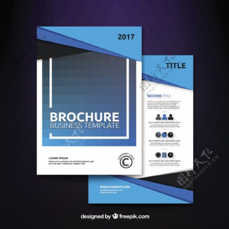 蓝色几何图形商业手册模板