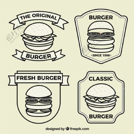 不同种类的汉堡平面标志设计