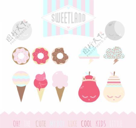 月亮灯泡云朵甜品冰淇淋甜甜圈时尚粉色