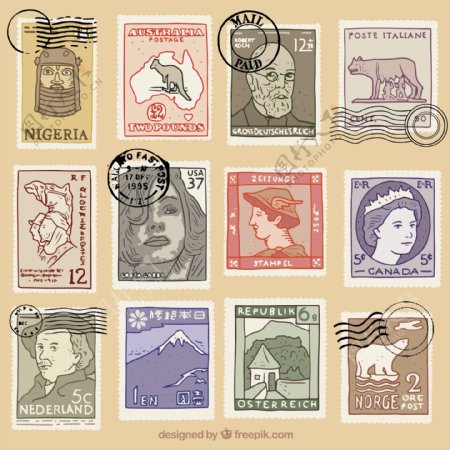 复古风格装饰邮票