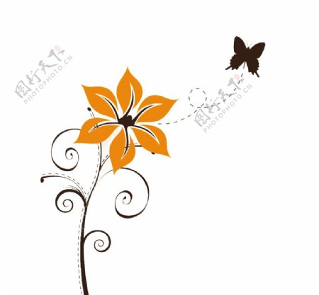 创意炫彩花朵蝴蝶插画素材