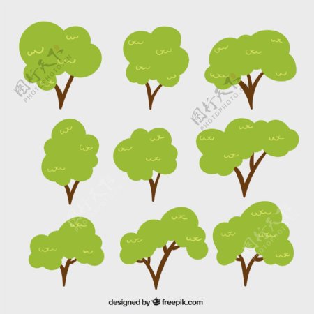 手工绘制的多叶树的集合
