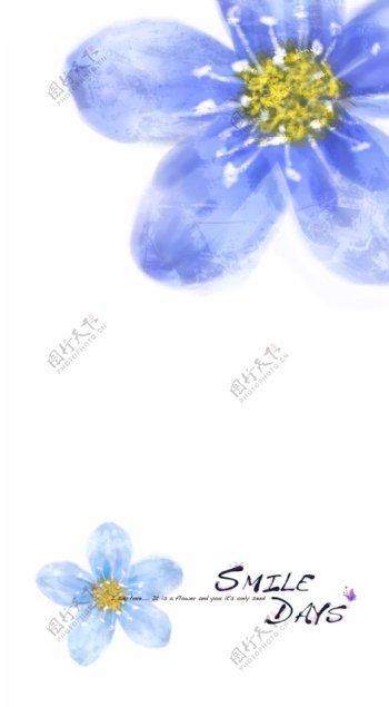 蓝色花朵特写水彩图案PSD分层素材