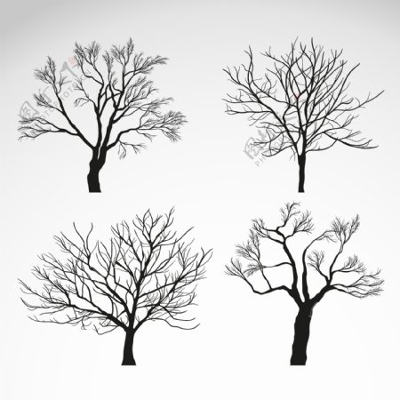 4款冬季树木矢量素材