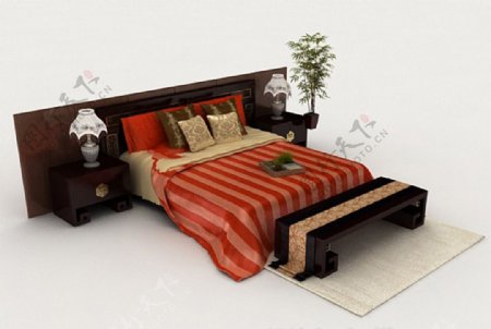 新中式风格家居双人床3d模型下载