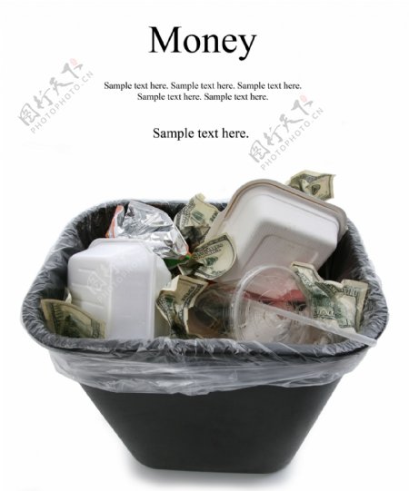 垃圾袋里的垃圾和美钞图片