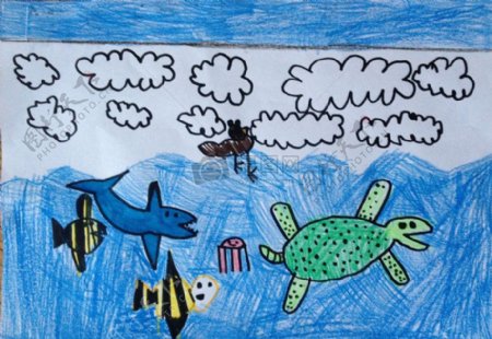 小孩子画的海底世界